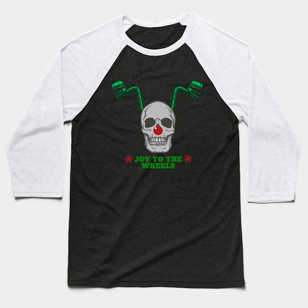 Joy to The Wheels, Christmas Biker Baseball T-Shirt by BLACK CRISPY